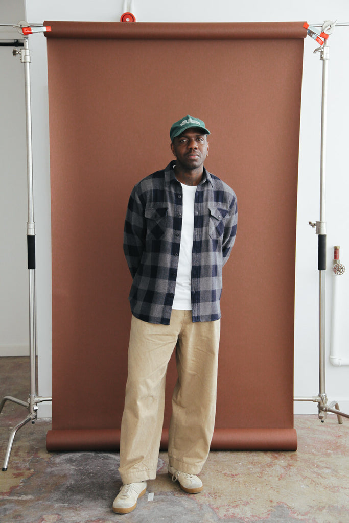 main Men’s Japanese Indigo Check Flannel Shirt (Grey)