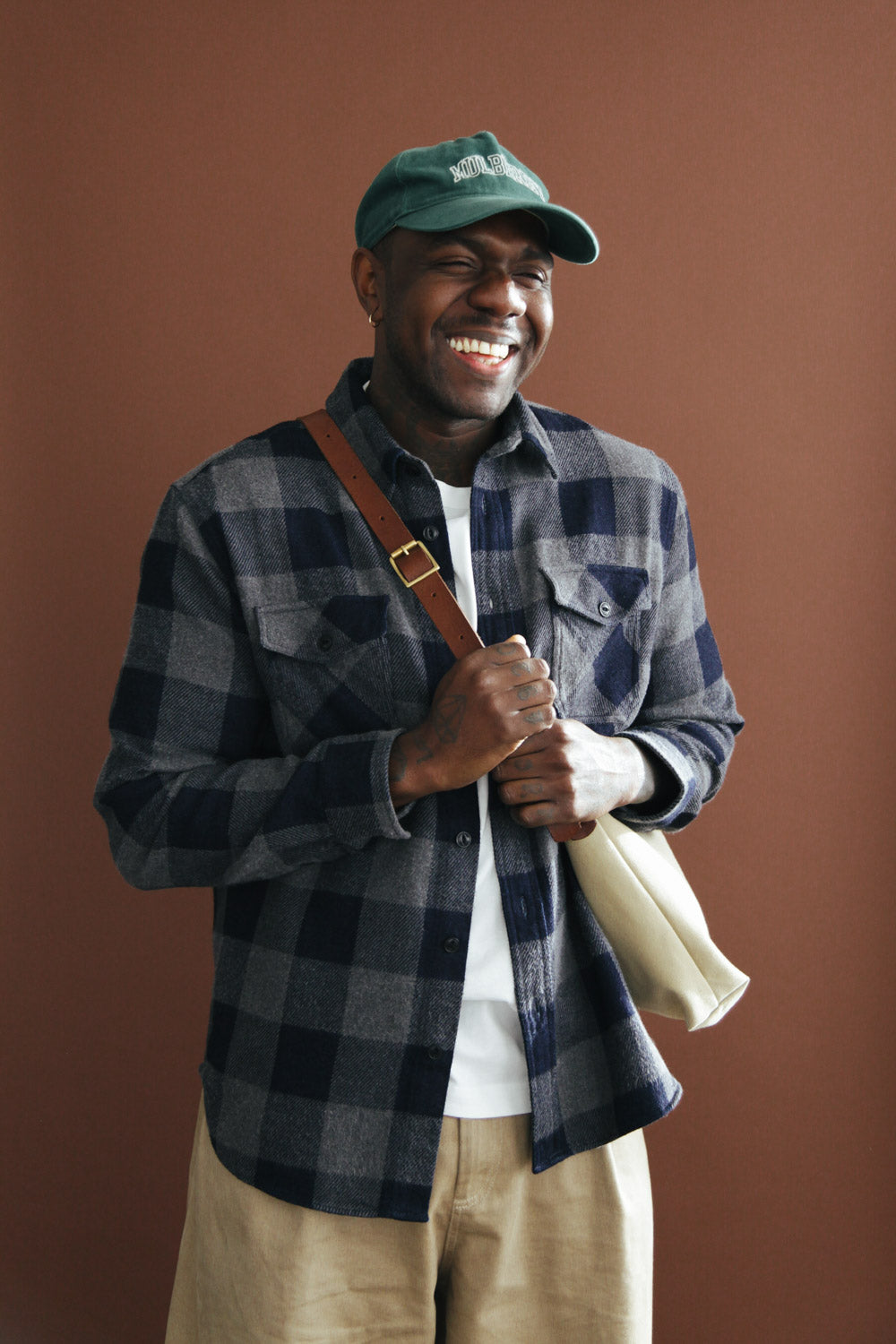 Gallery images of the Men’s Japanese Indigo Check Flannel Shirt (Grey)