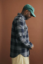 main Men’s Japanese Indigo Check Flannel Shirt (Grey)
