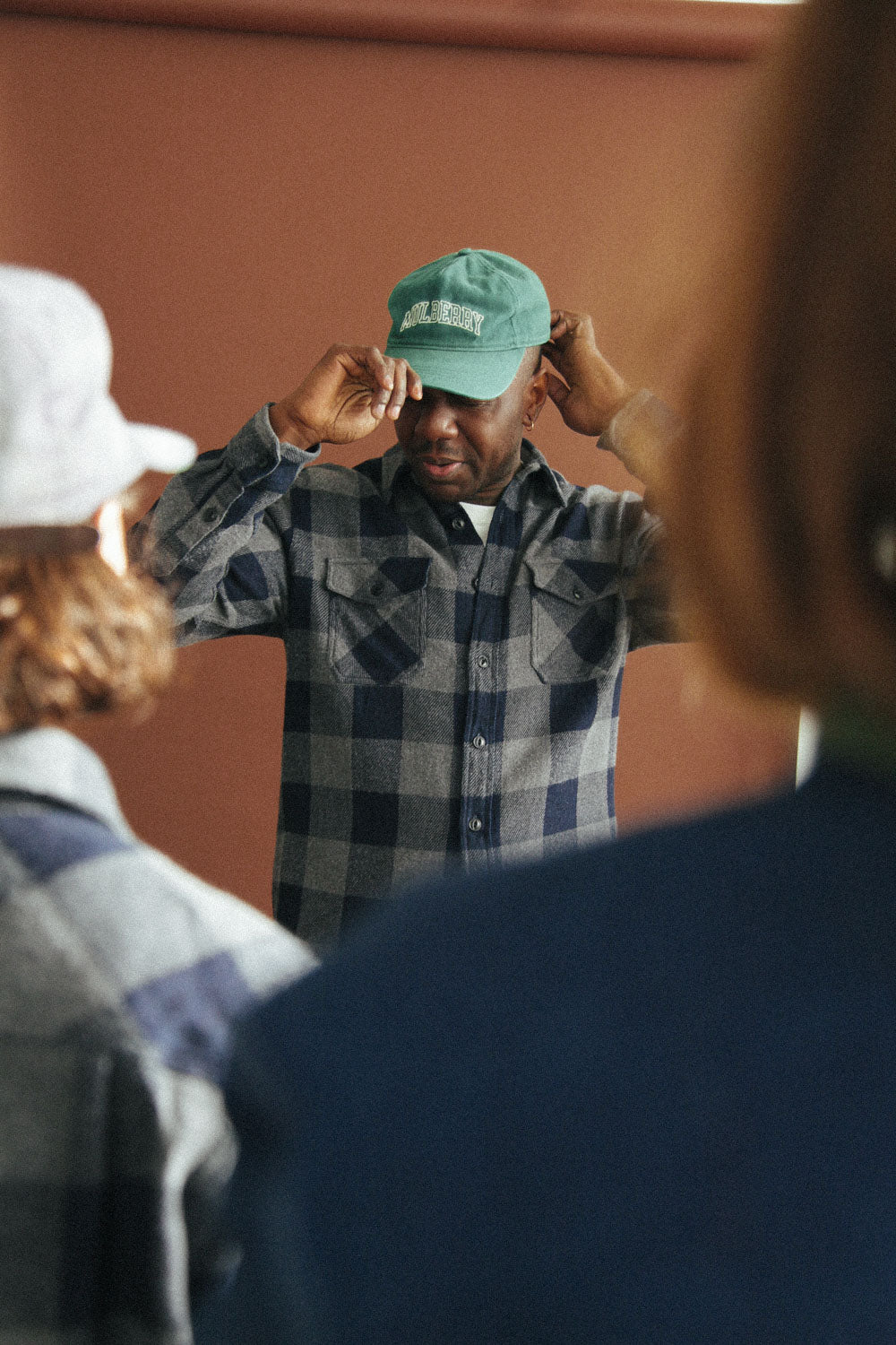 Gallery images of the Men’s Japanese Indigo Check Flannel Shirt (Grey)