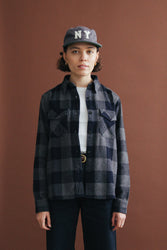 main Women’s Japanese Indigo Check Flannel Shirt (Grey)