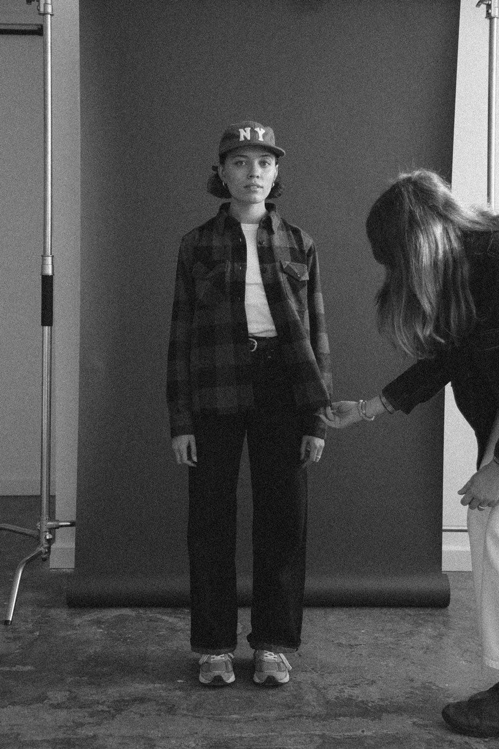 Gallery images of the Women’s Japanese Indigo Check Flannel Shirt (Grey)