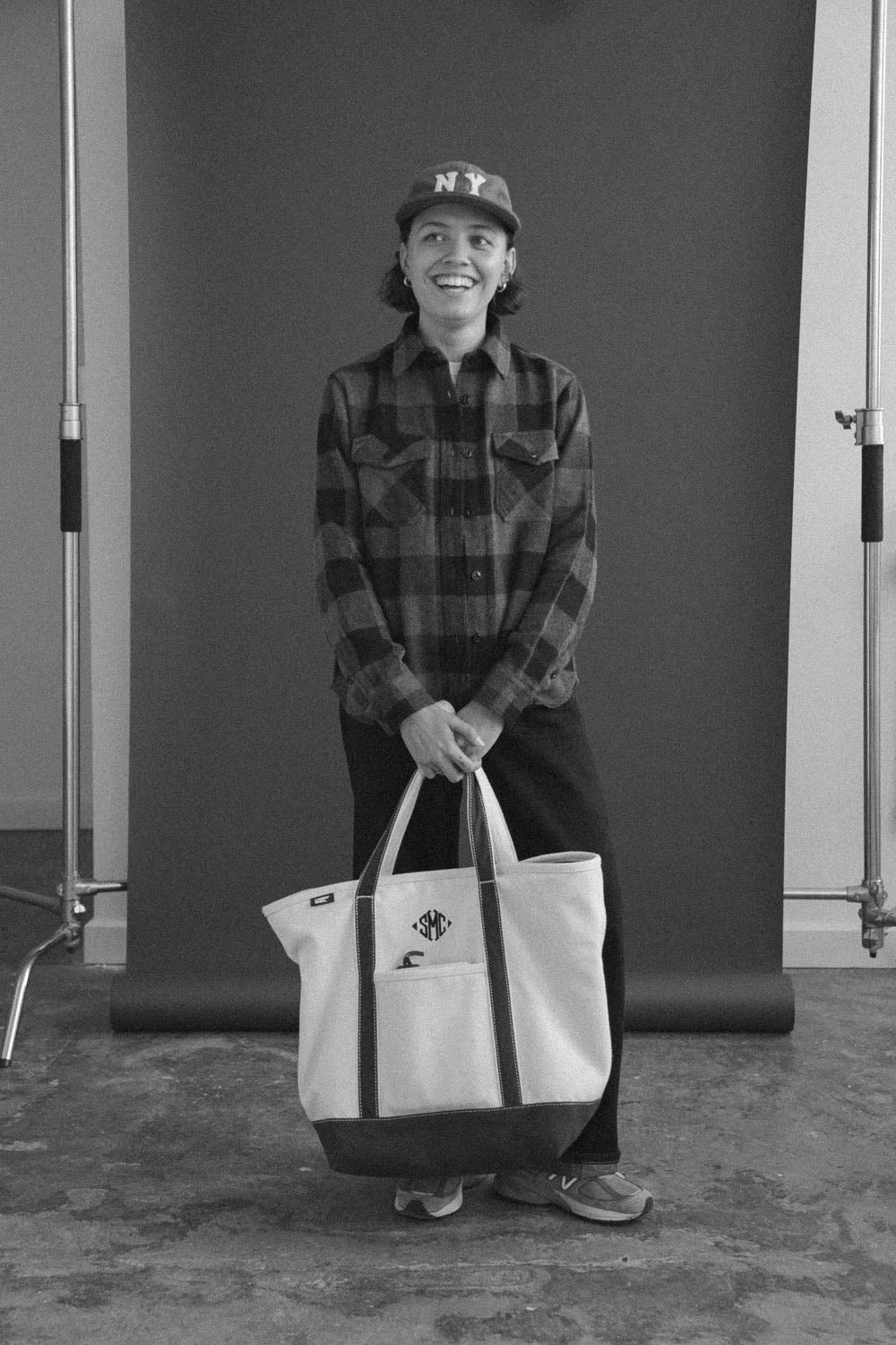 Gallery images of the Women’s Japanese Indigo Check Flannel Shirt (Grey)