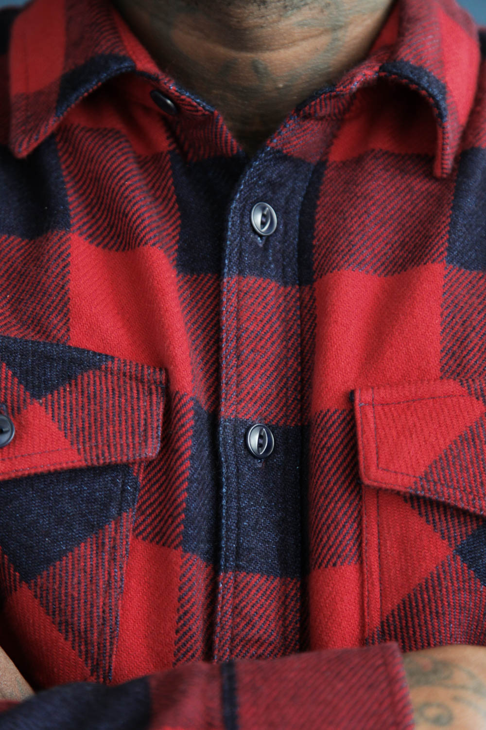 Gallery images of the Men’s Japanese Indigo Check Flannel Shirt (Red)