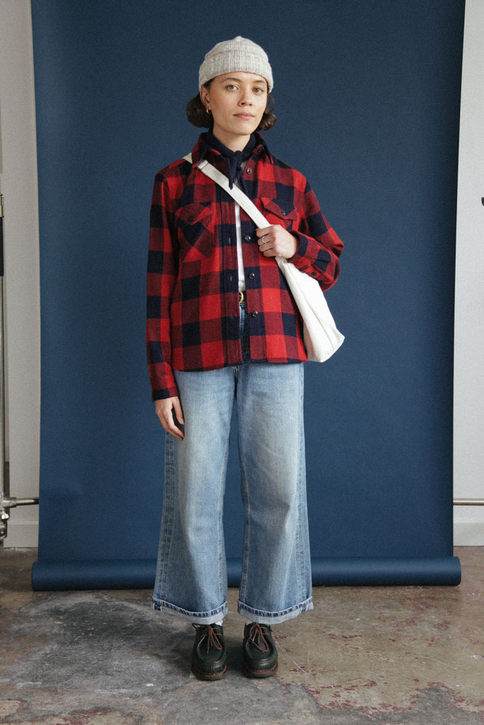 main Women’s Japanese Indigo Check Flannel Shirt (Red)