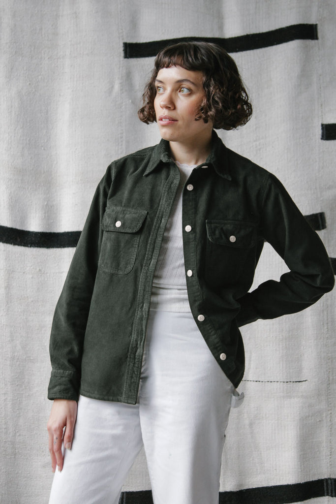 main Women’s French Corduroy Workshirt - Pine Green