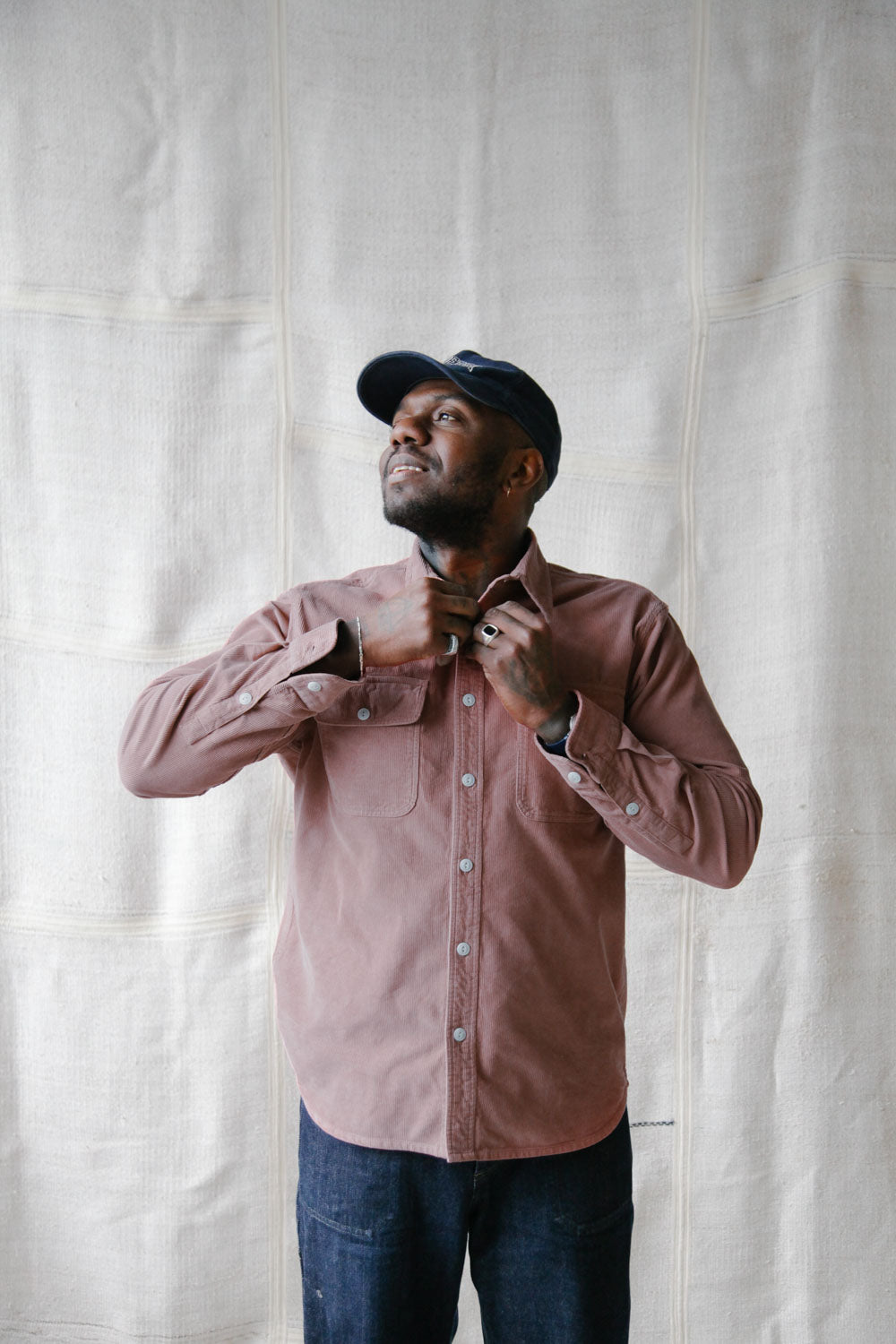 Gallery images of the Men’s French Corduroy Workshirt - Smokey Pink
