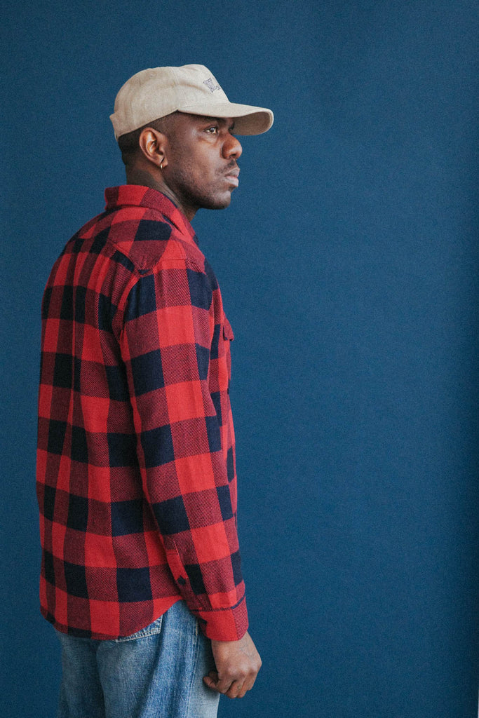 main Men’s Japanese Indigo Check Flannel Shirt (Red)