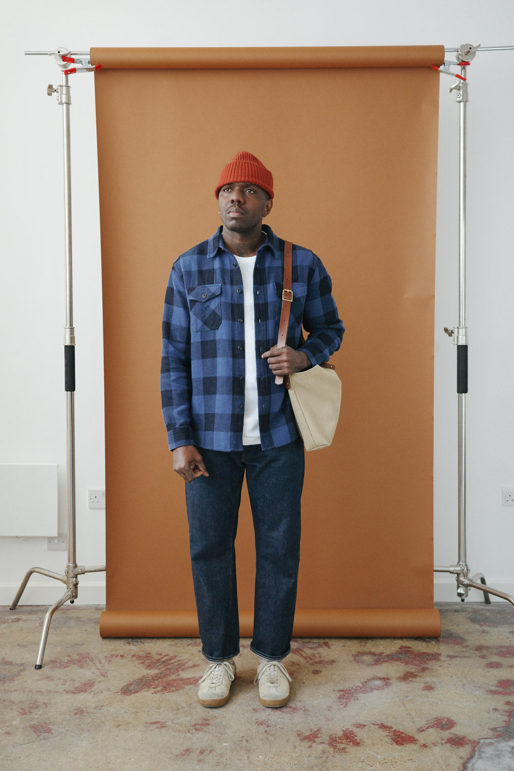 Gallery images of the Men’s Japanese Indigo Check Flannel Shirt (Blue)