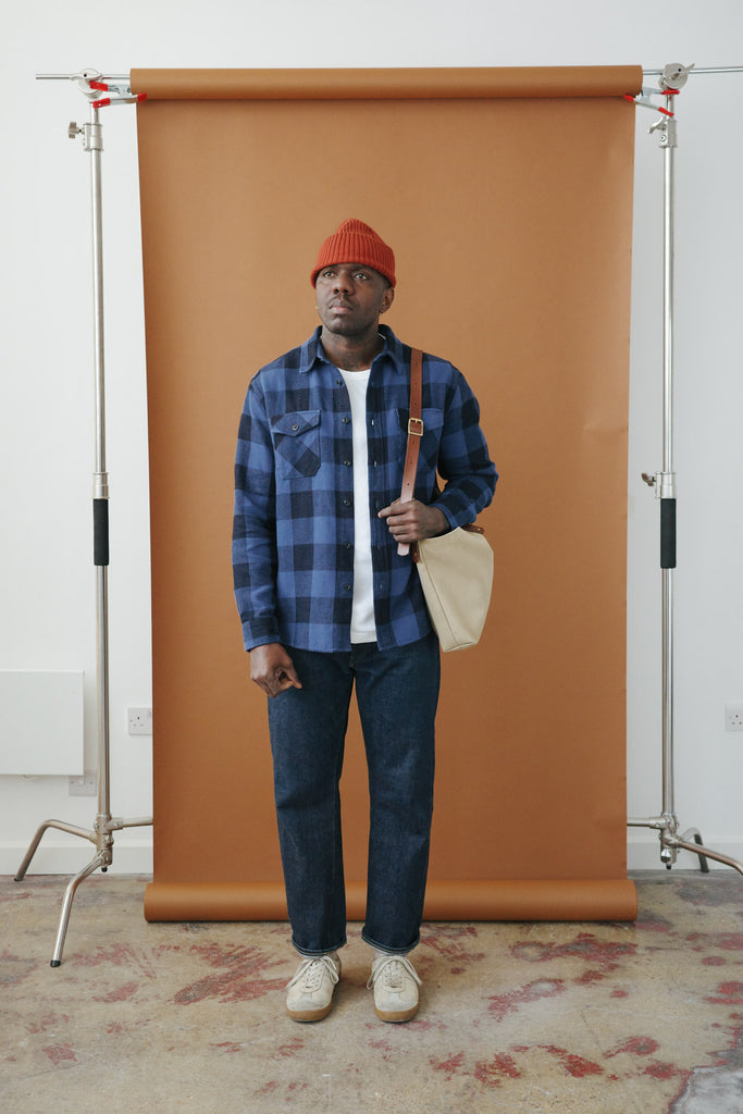 main Men’s Japanese Indigo Check Flannel Shirt (Blue)