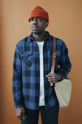 main Men’s Japanese Indigo Check Flannel Shirt (Blue)