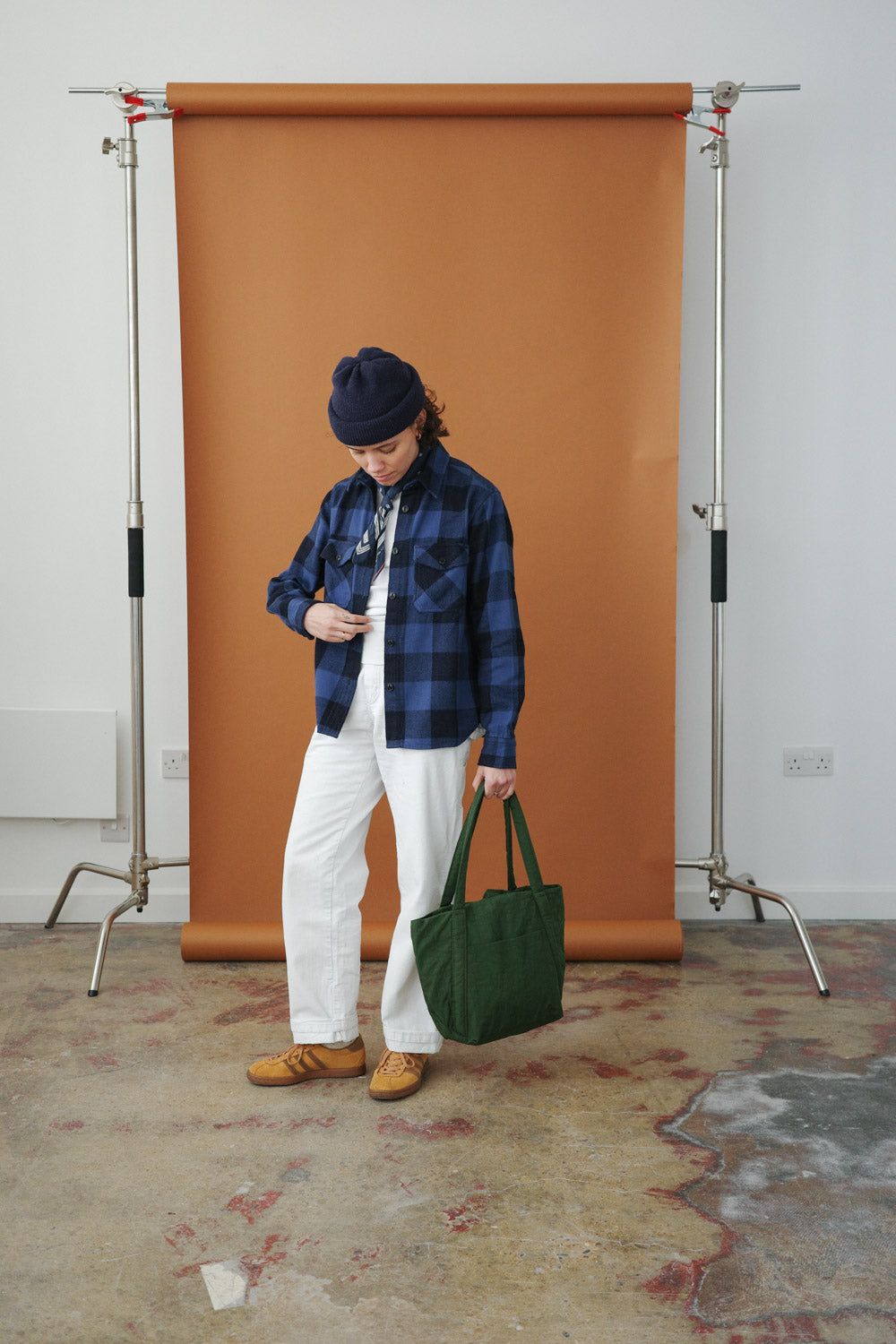 Gallery images of the Women’s Japanese Indigo Check Flannel Shirt (Blue)