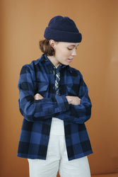 main Women’s Japanese Indigo Check Flannel Shirt (Blue)