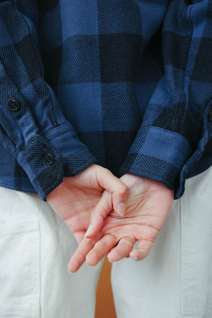 main Women’s Japanese Indigo Check Flannel Shirt (Blue)