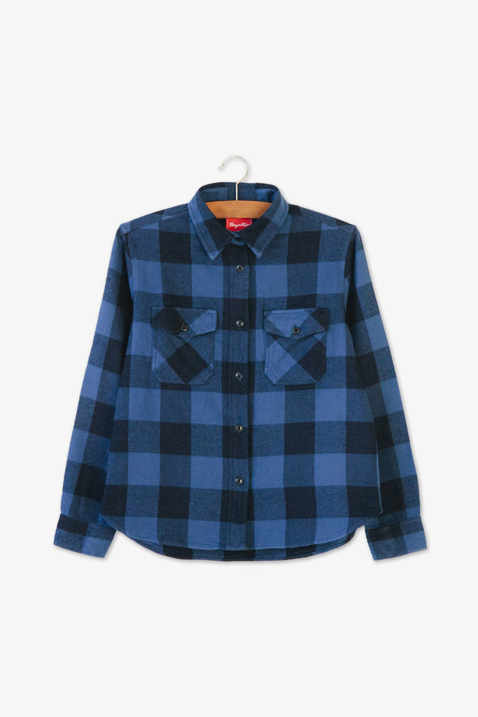 main Women’s Japanese Indigo Check Flannel Shirt (Blue)