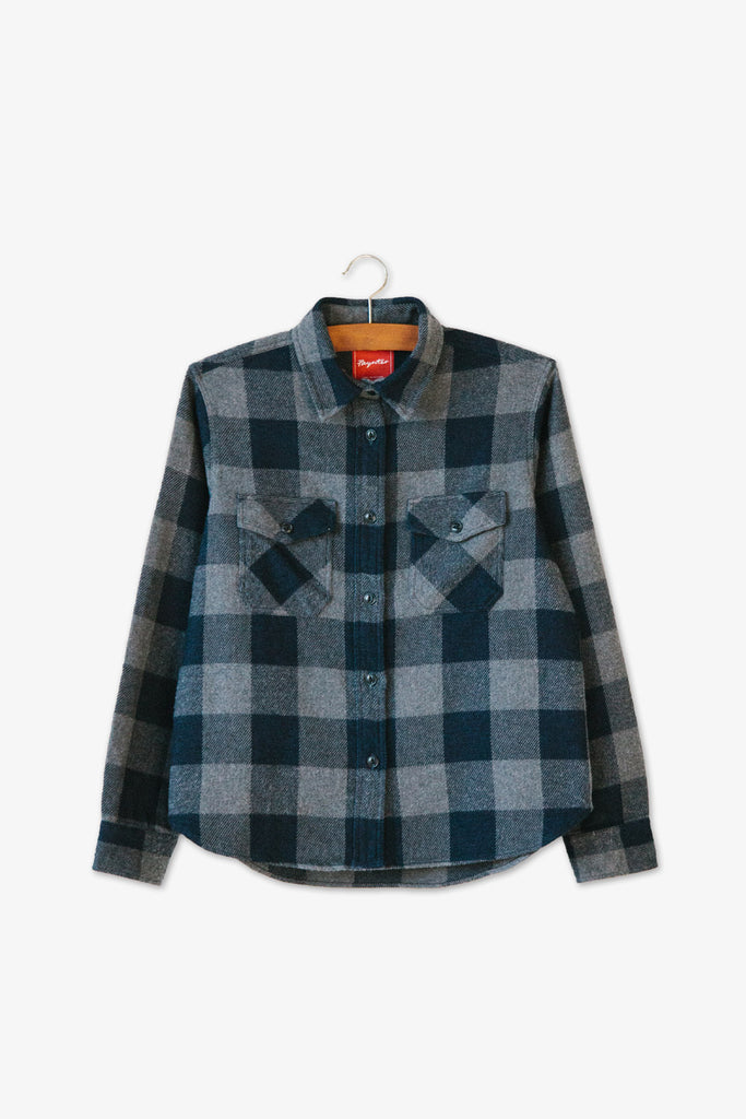main Women’s Japanese Indigo Check Flannel Shirt (Grey)