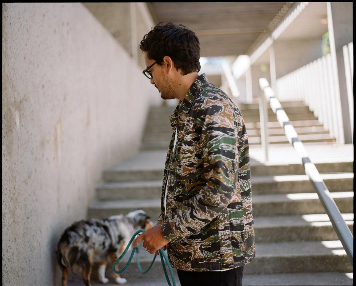 Gallery images of the Patchwork Tiger Stripe Chore Jacket
