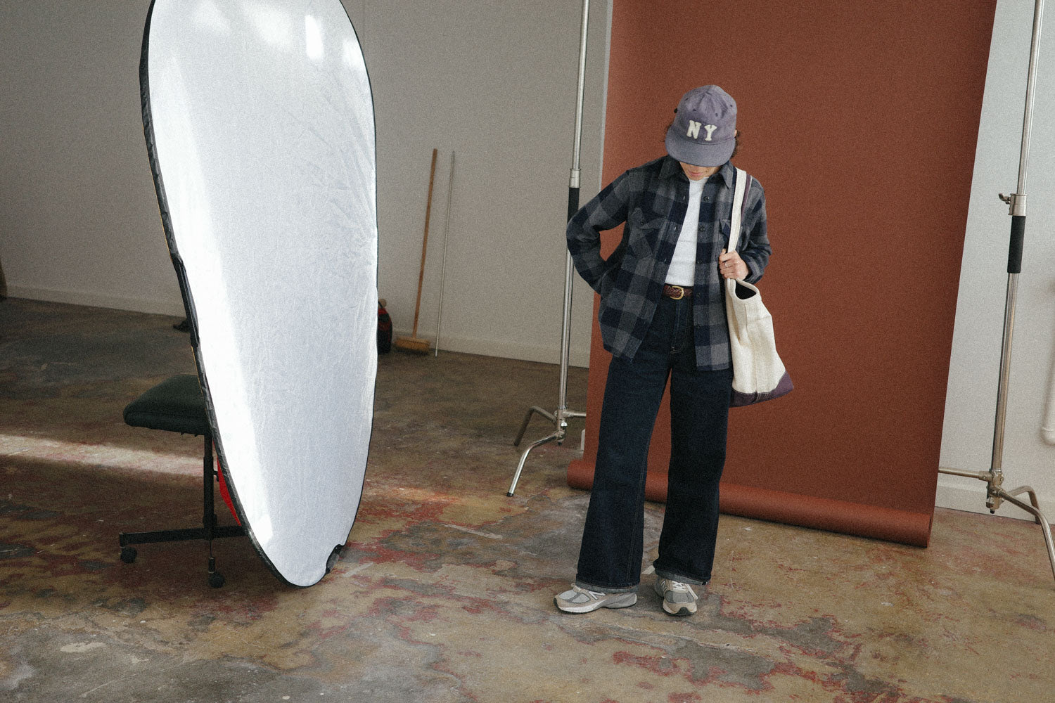 Gallery images of the Women’s Japanese Indigo Check Flannel Shirt (Grey)