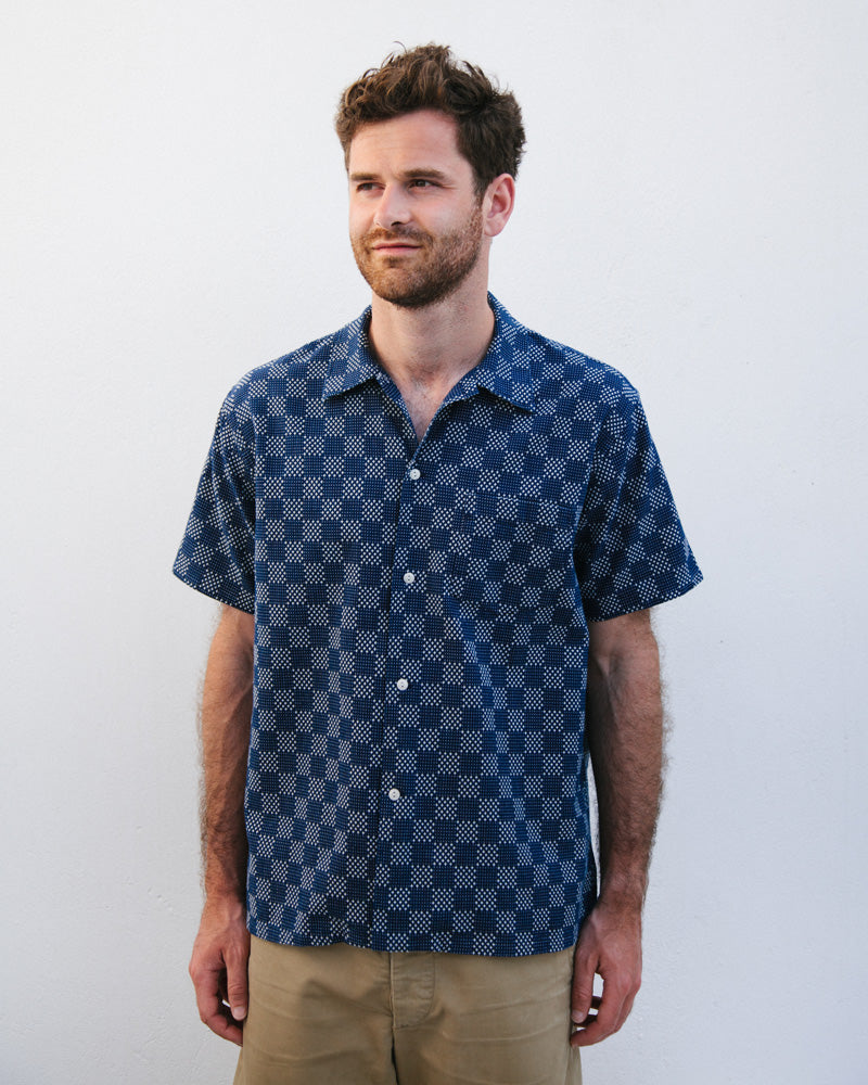 main Indigo Sashiko Camp Collar Shirt