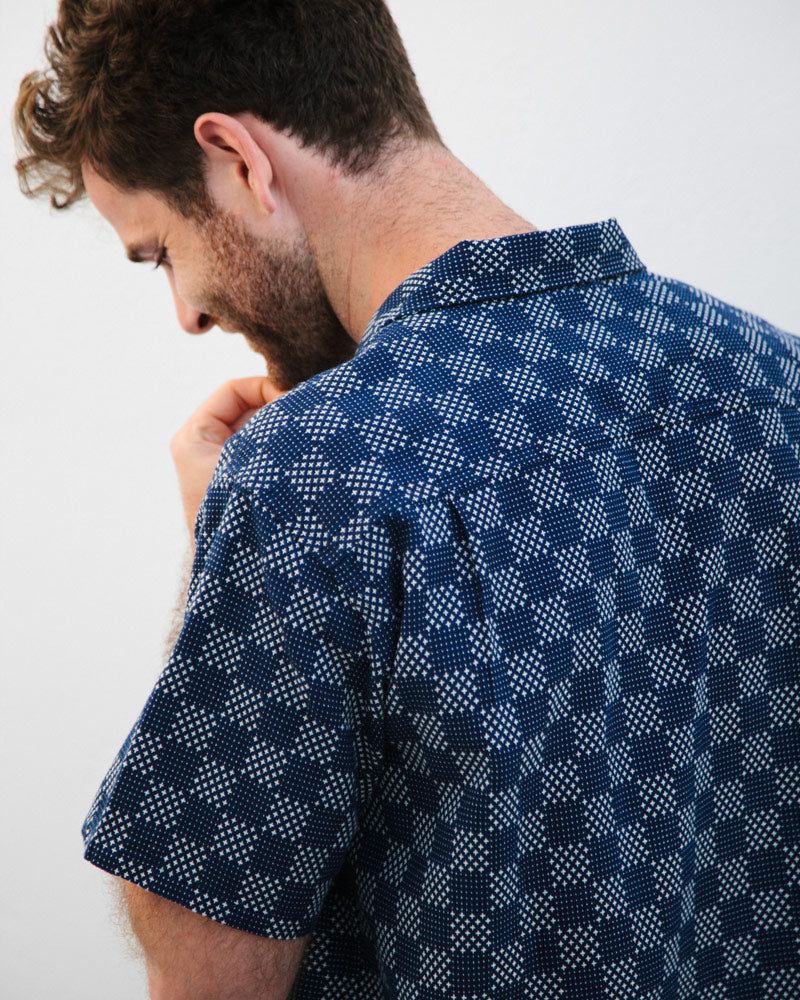 main Indigo Sashiko Camp Collar Shirt