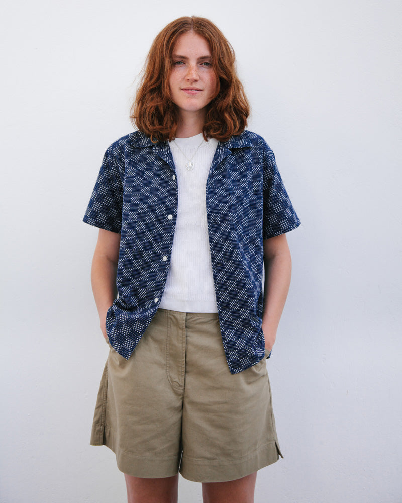 main Indigo Sashiko Camp Collar Shirt