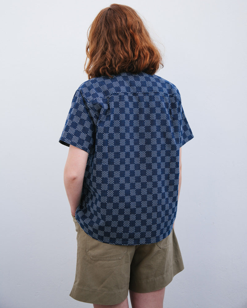 main Indigo Sashiko Camp Collar Shirt