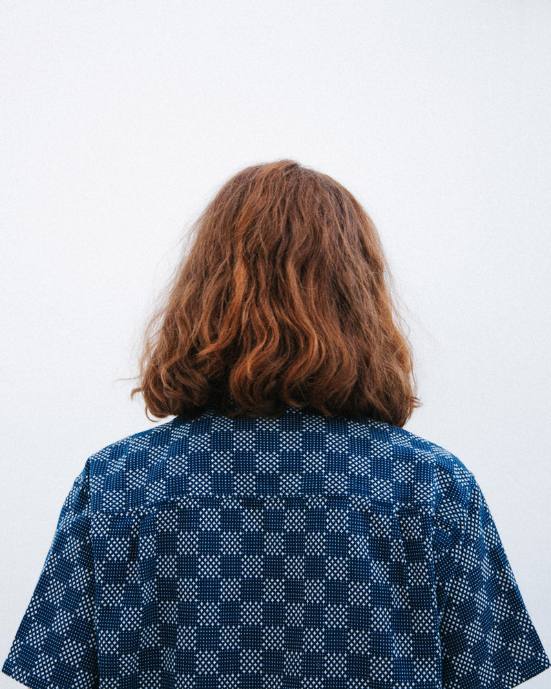 main Indigo Sashiko Camp Collar Shirt