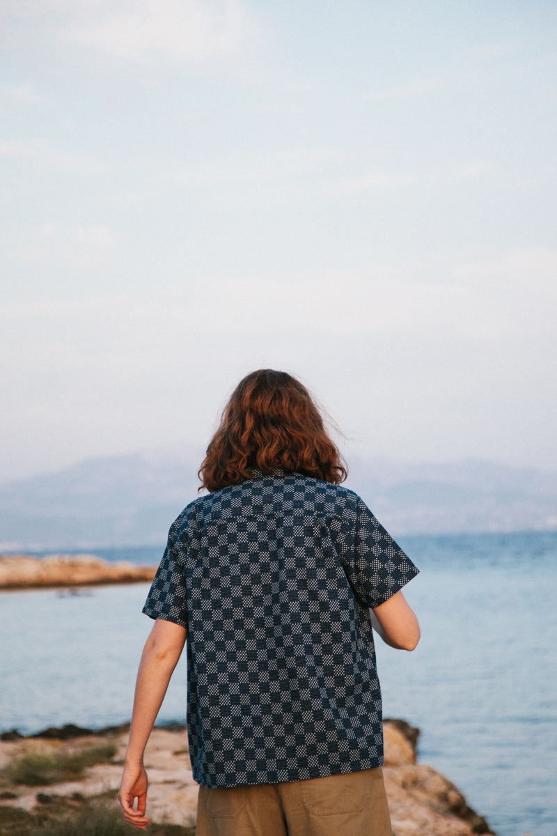 Gallery images of the Indigo Sashiko Camp Collar Shirt