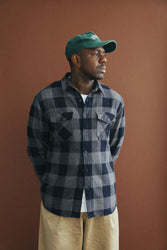 main Men’s Japanese Indigo Check Flannel Shirt (Grey)