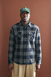 main Men’s Japanese Indigo Check Flannel Shirt (Grey)