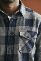 main Men’s Japanese Indigo Check Flannel Shirt (Grey)