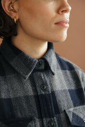 main Women’s Japanese Indigo Check Flannel Shirt (Grey)