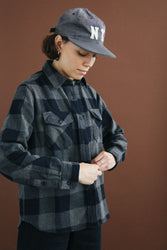 main Women’s Japanese Indigo Check Flannel Shirt (Grey)
