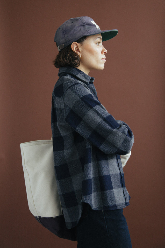 main Women’s Japanese Indigo Check Flannel Shirt (Grey)