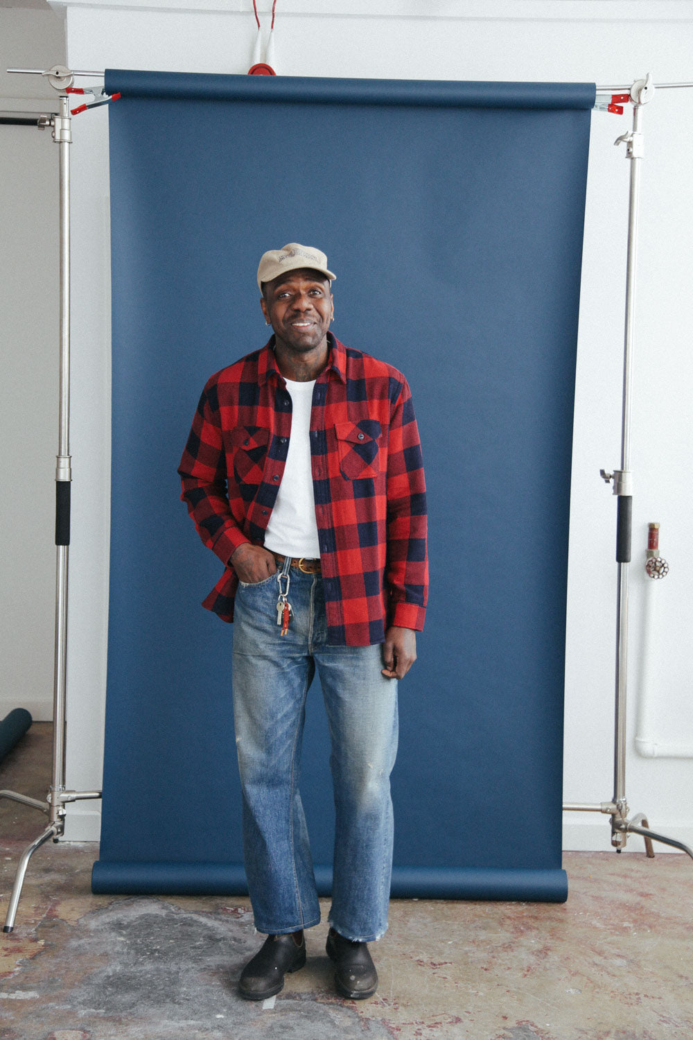 Gallery images of the Men’s Japanese Indigo Check Flannel Shirt (Red)