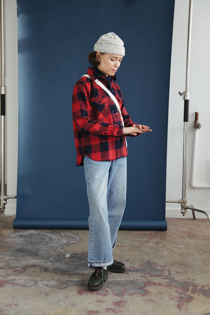 main Women’s Japanese Indigo Check Flannel Shirt (Red)