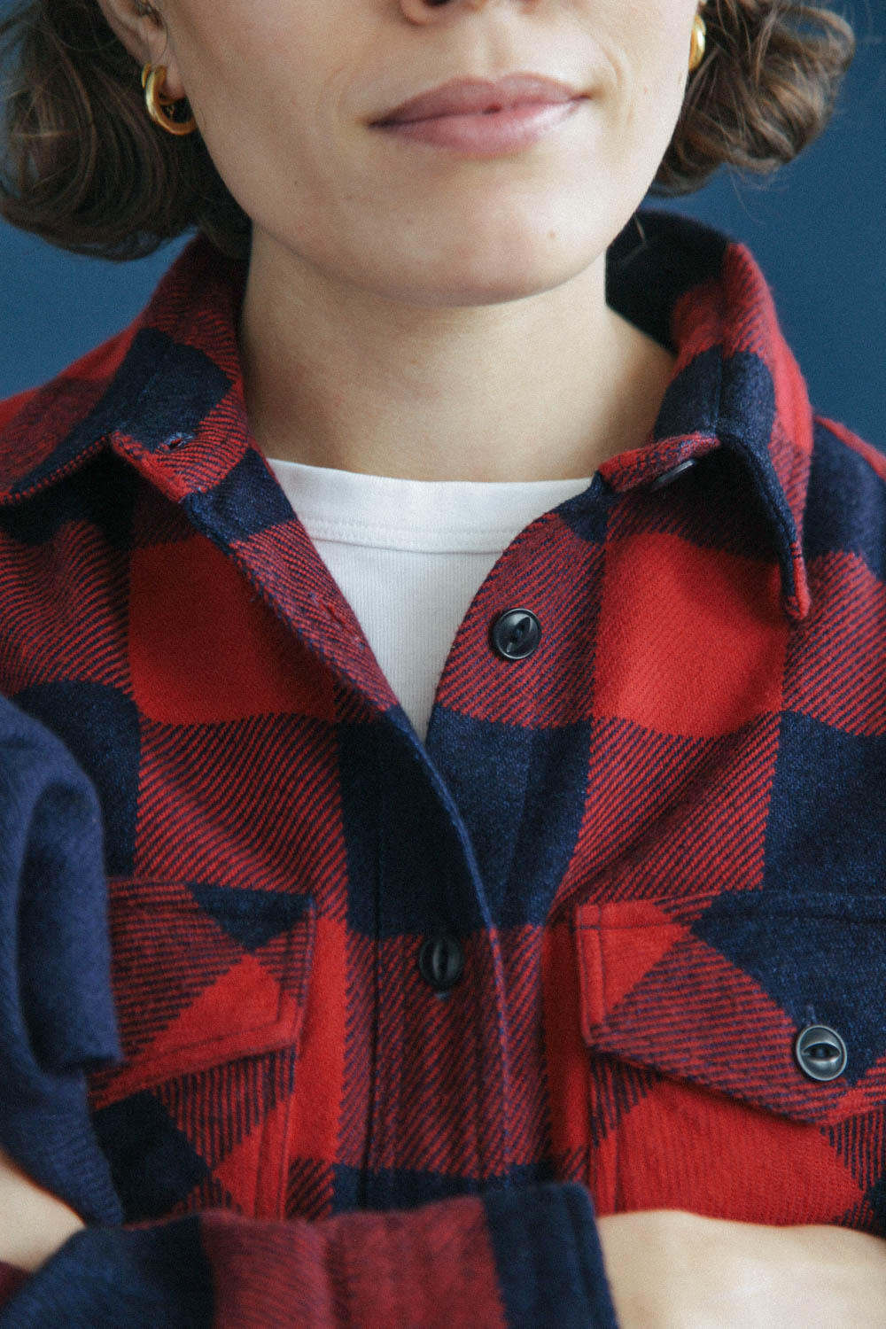 Gallery images of the Women’s Japanese Indigo Check Flannel Shirt (Red)
