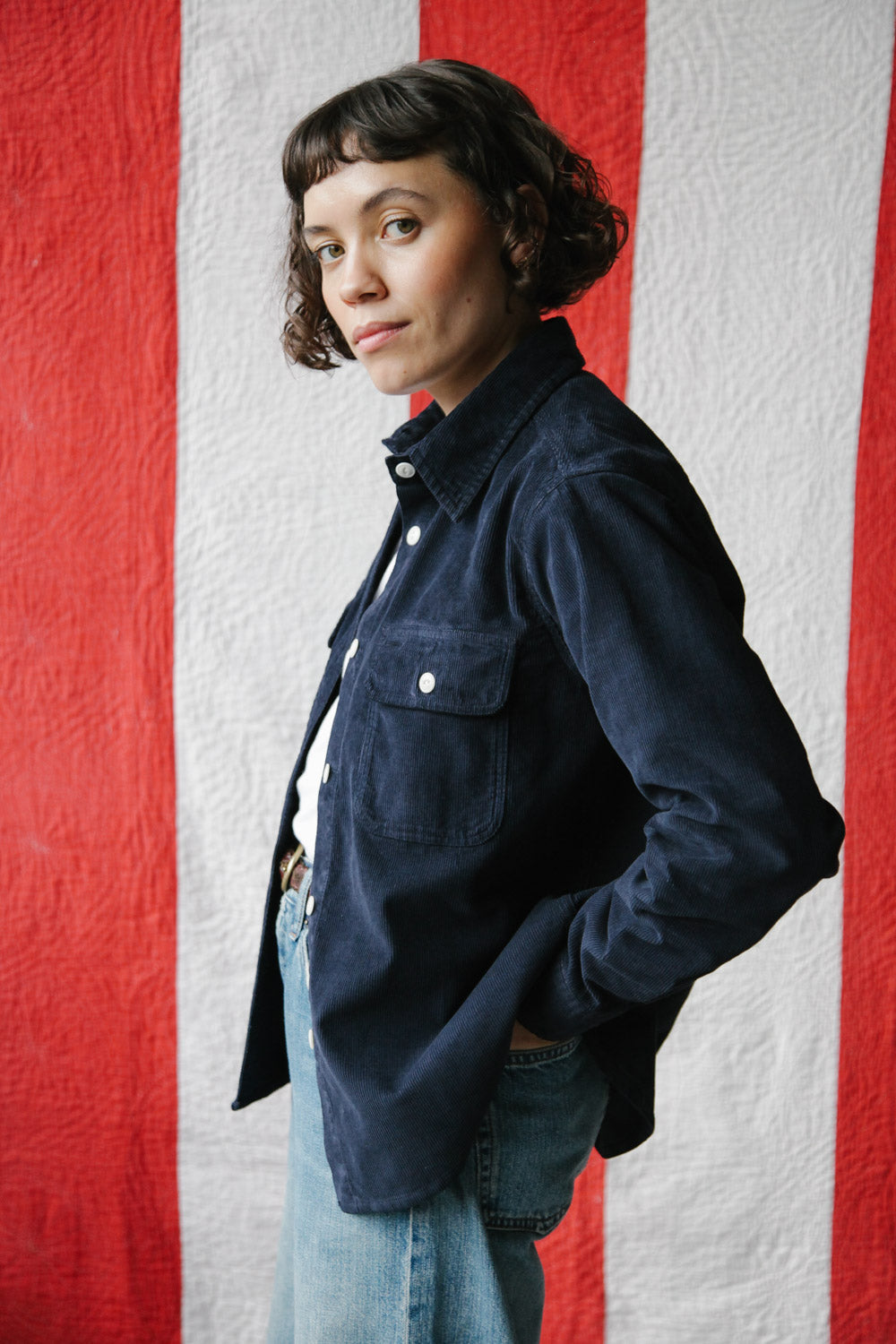 Gallery images of the Women’s French Corduroy Workshirt - French Navy
