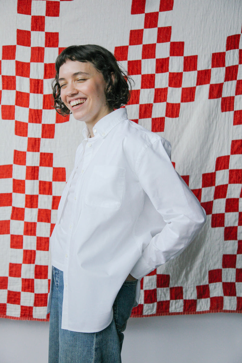 Gallery images of the Women's White Oxford Button Down Shirt