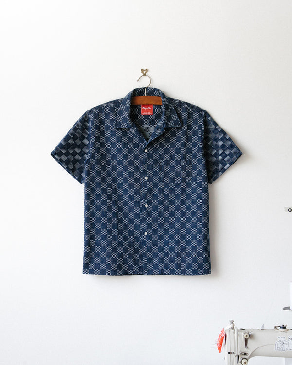 Indigo Sashiko Camp Collar Shirt (Sample)
