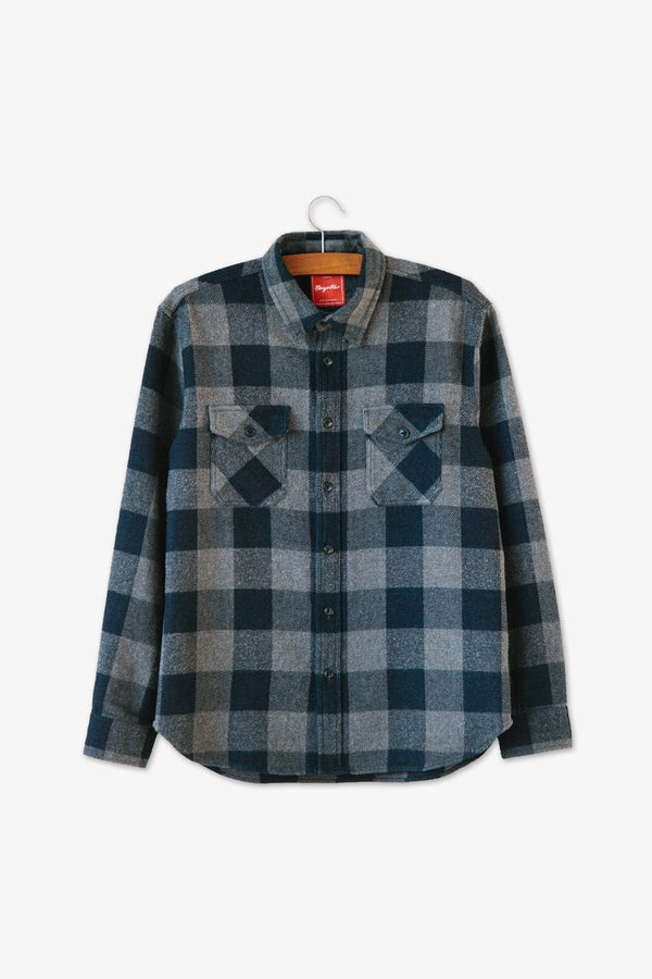 Men’s Japanese Indigo Check Flannel Shirt (Grey)