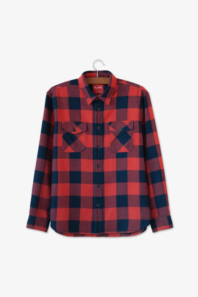 main Men’s Japanese Indigo Check Flannel Shirt (Red)