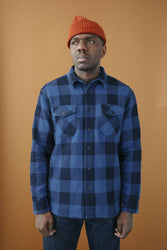 main Men’s Japanese Indigo Check Flannel Shirt (Blue)