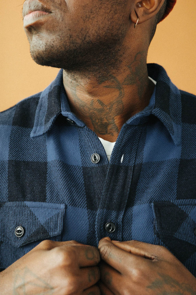 main Men’s Japanese Indigo Check Flannel Shirt (Blue)