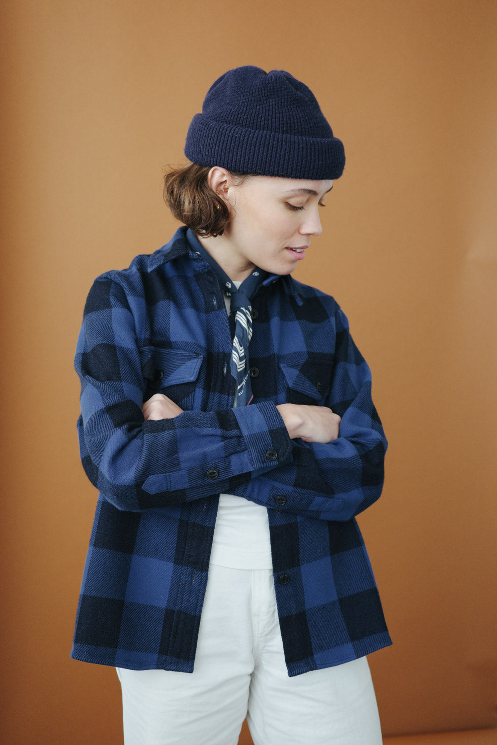 Gallery images of the Women’s Japanese Indigo Check Flannel Shirt (Blue)