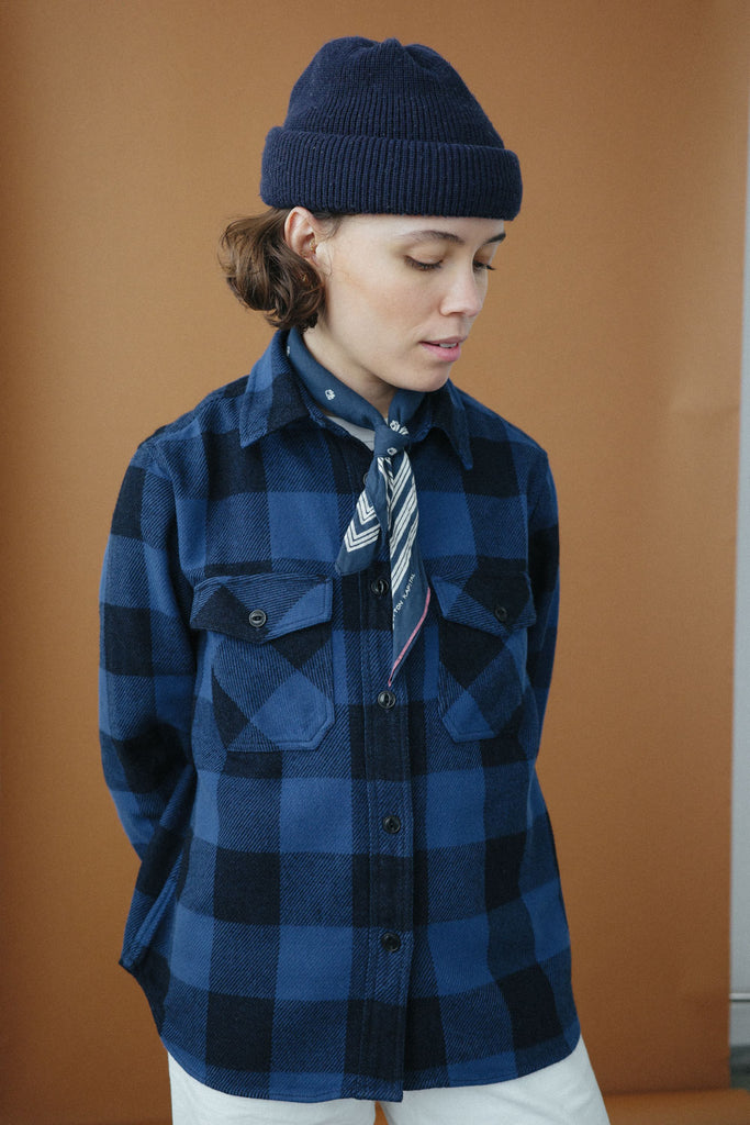 main Women’s Japanese Indigo Check Flannel Shirt (Blue)