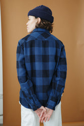 main Women’s Japanese Indigo Check Flannel Shirt (Blue)