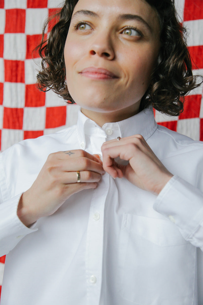 Gallery images of the Women's White Oxford Button Down Shirt