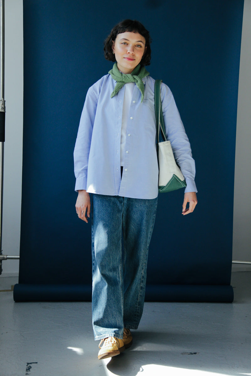 Gallery images of the Women's Blue Oxford Button Down Shirt